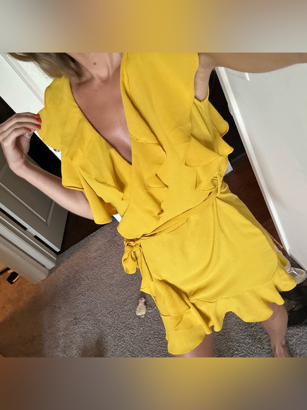 Milk & Honey Yellow Ruffle Wrap Dress